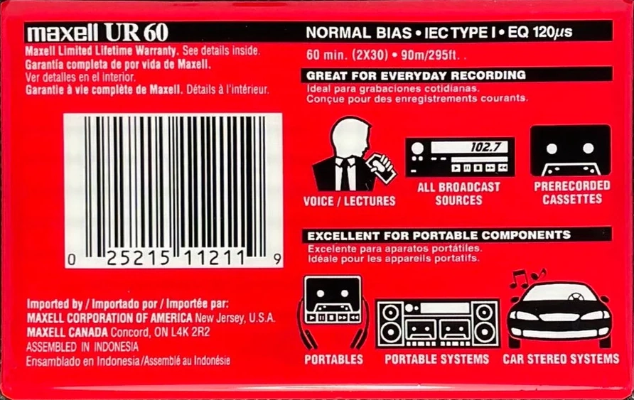 Compact Cassette Maxell UR 60 Type I Normal 2002 North America