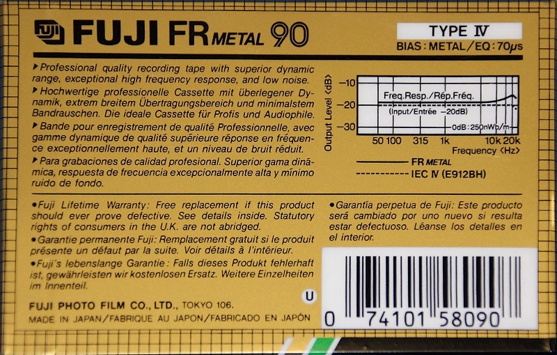 Compact Cassette Fuji FR Metal 90 Type IV Metal 1988 North America