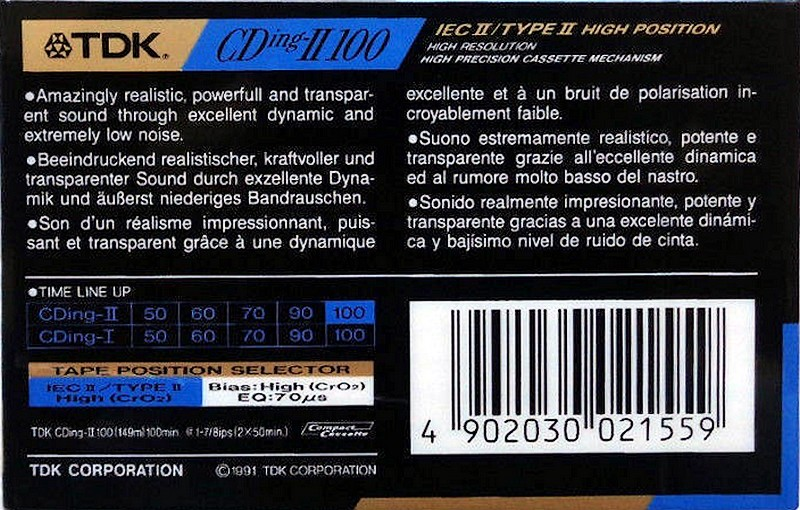 Compact Cassette TDK CDing 2 100 Type II Chrome 1991 Europe