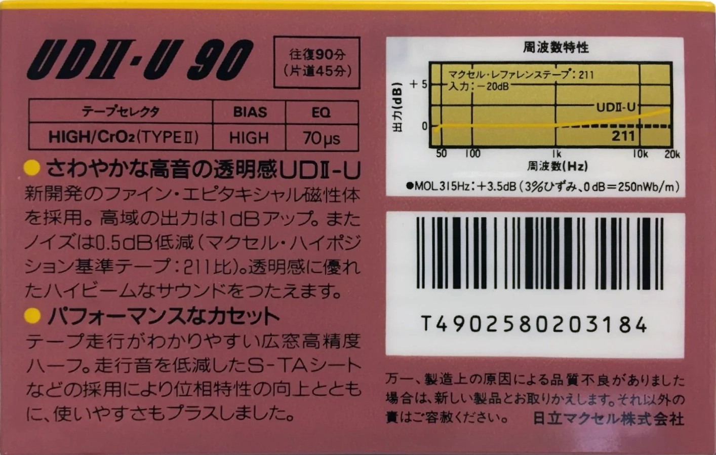 Compact Cassette Maxell UDII-U 90 Type II Chrome 1985 Japan