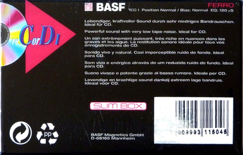 Compact Cassette BASF Record I 54 Type I Normal 1995 Europe