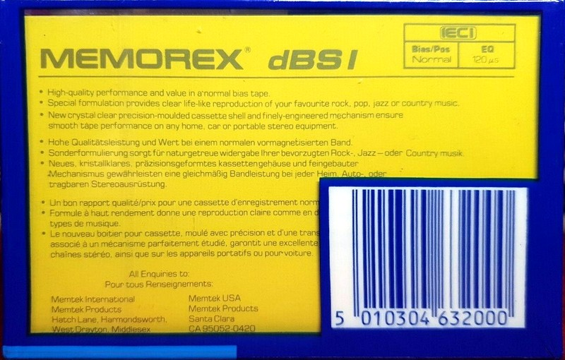 Compact Cassette Memorex dBS I 90 Type I Normal 1989 UK