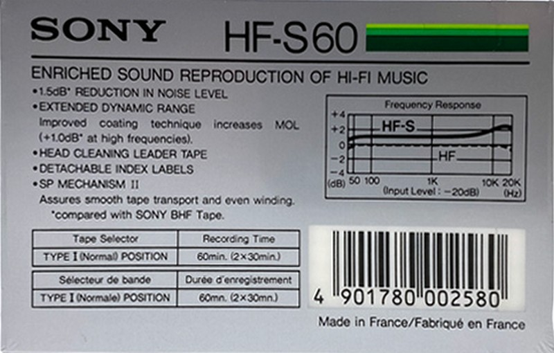Compact Cassette Sony HF-S 60 Type I Normal 1985 Europe