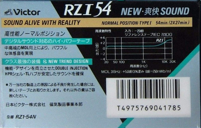 Compact Cassette Victor RZI 54 "RZ1-54N" Type I Normal 1990 Japan