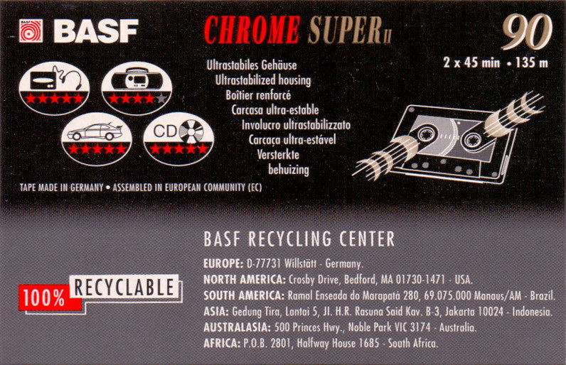 Compact Cassette BASF Chrome Super II 90 Type II Chrome 1991 Germany