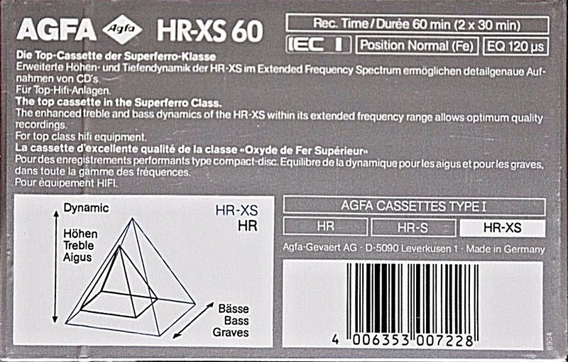 Compact Cassette AGFA HR-XS 60 Type I Normal 1989 Europe
