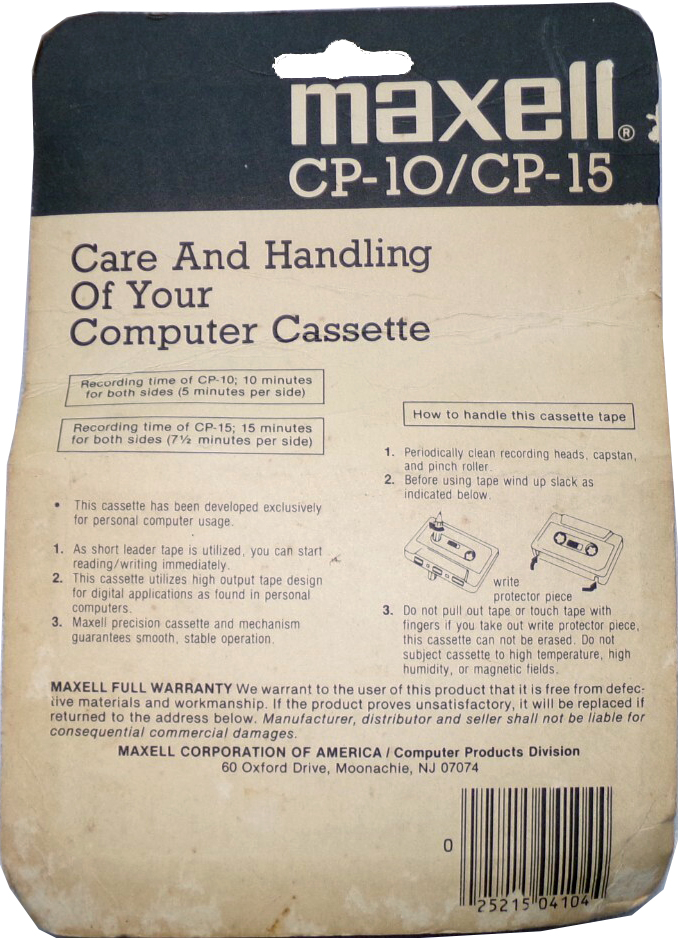 Blister Maxell CP 15 Computer Cassette 1985 USA