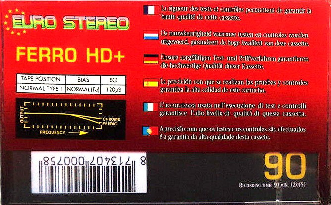 Compact Cassette Euro Stereo HD+ 90 Type I Normal 1993 Europe