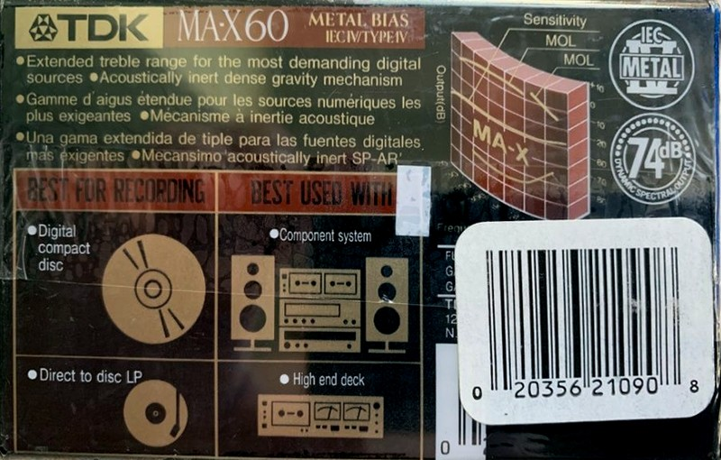 2 pack TDK MA-X 60 Type IV Metal 1992 North America