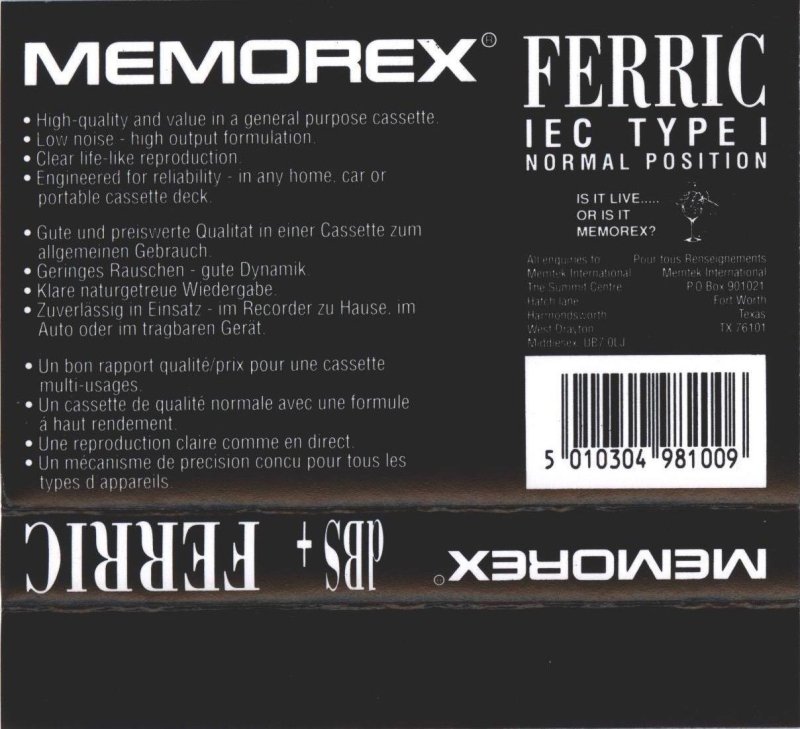Compact Cassette Memorex dBS+ 60 Type I Normal 1991 Europe