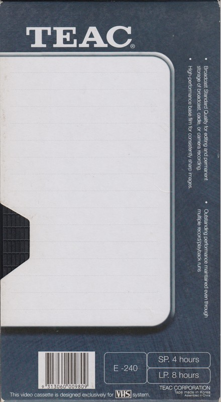 VHS, Video Home System Teac ASX 240 Type I Normal Europe