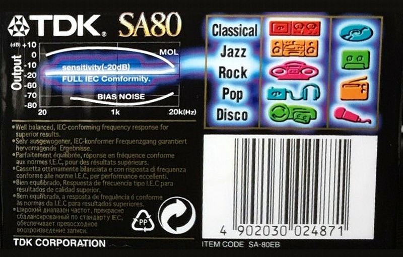 Compact Cassette TDK SA 80 "SA-80EB" Type II Chrome 1997 Worldwide