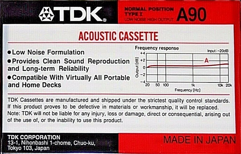 Compact Cassette TDK A 90 Type I Normal 1988 Europe