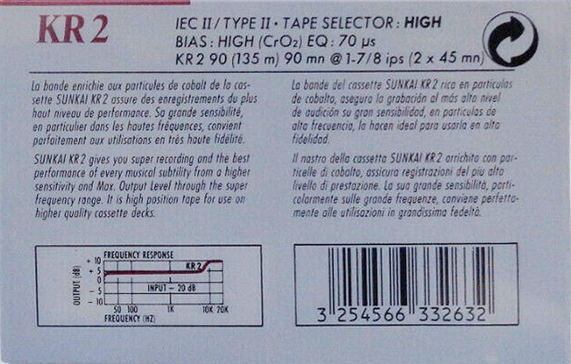 Compact Cassette Sunkai KR2 60 Type II Chrome 1988 Europe