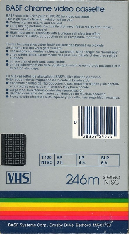 VHS, Video Home System BASF 120 Type II Chrome 1985 North America