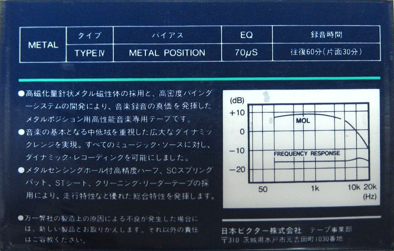 Compact Cassette Victor Metal / Me 60 "Dynarec ME60PII" Type IV Metal 1983 Japan