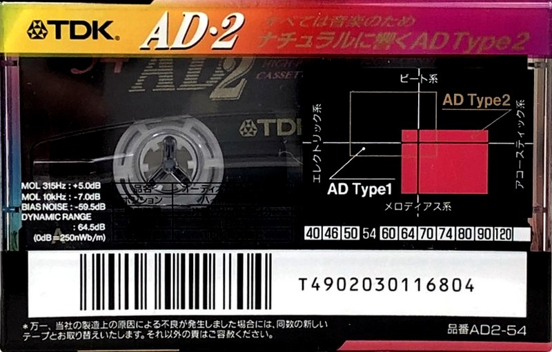 Compact Cassette TDK AD2 54 "AD2-54" Type II Chrome 1995 Japan