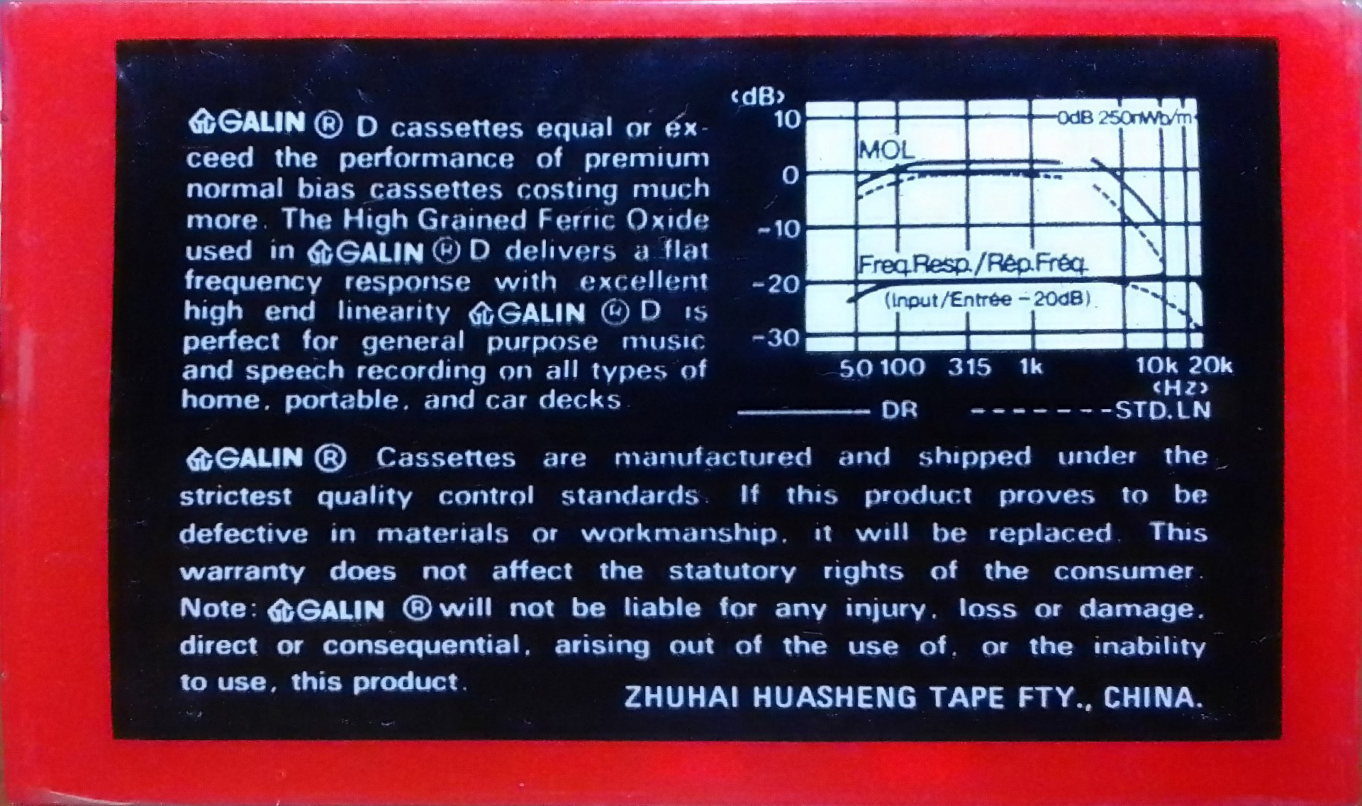 Compact Cassette Galin 90 Type I Normal 1988 Hong Kong