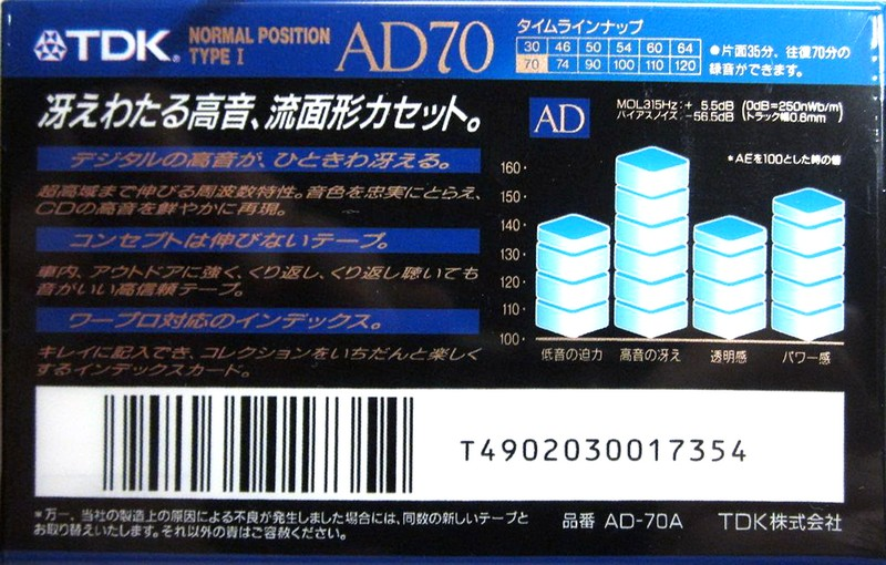 Compact Cassette TDK AD 70 "AD-70A" Type I Normal 1992 Japan