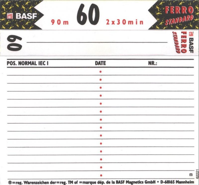 Compact Cassette BASF Ferro Standard 60 Type I Normal 1991 Worldwide
