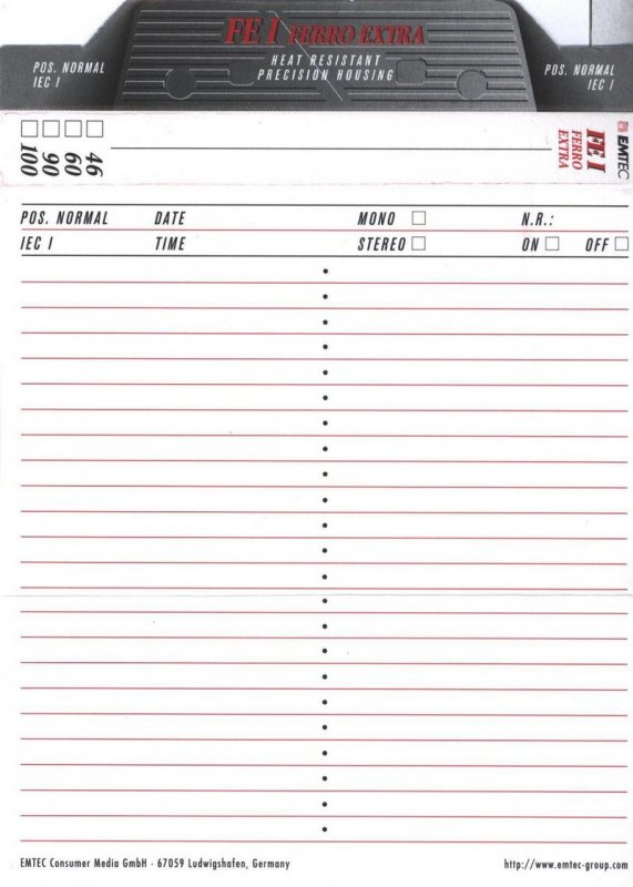 Compact Cassette Emtec FE I Ferro Extra 90 Type I Normal 2002 Europe