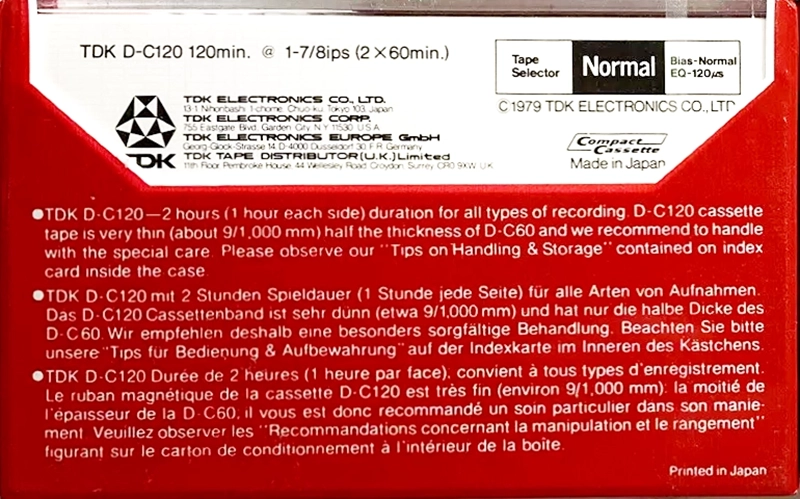 Compact Cassette TDK D 120 Type I Normal 1979 Europe, USA