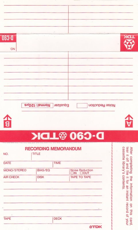 Compact Cassette TDK D 90 Type I Normal 1979 Europe, USA