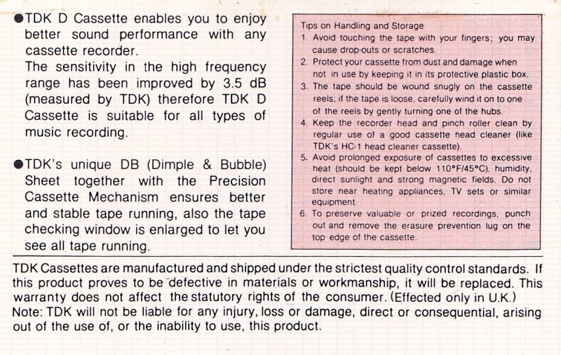 Compact Cassette TDK D 90 Type I Normal 1979 Europe, USA