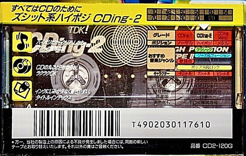 Compact Cassette TDK CDing 2 120 "CD2-120G" Type II Chrome 1996 Japan