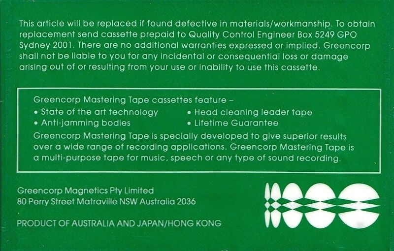 Compact Cassette Greencorp 60 Type I Normal 1995 Australia