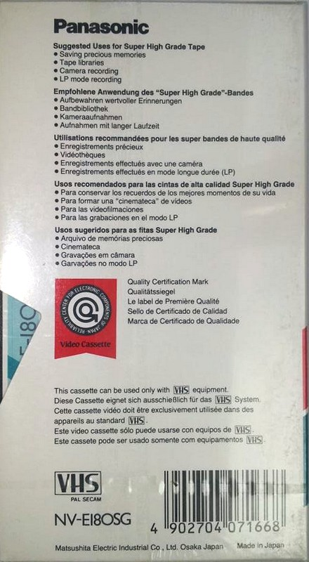 VHS, Video Home System Panasonic SHG 180 "NV-E180SG" Type I Normal 1988 Europe