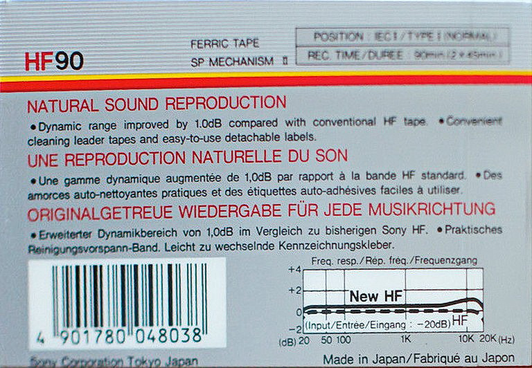 Compact Cassette Sony HF 90 Type I Normal 1986 Europe