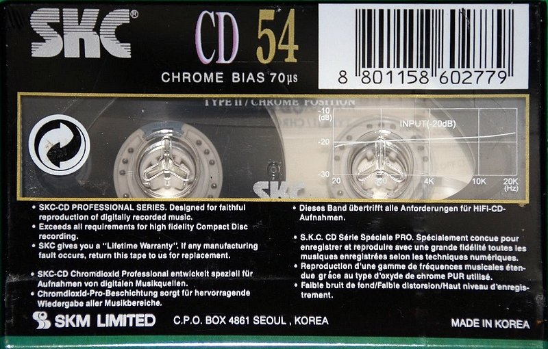 Compact Cassette SKC CD 54 Type II Chrome 1999 Europe