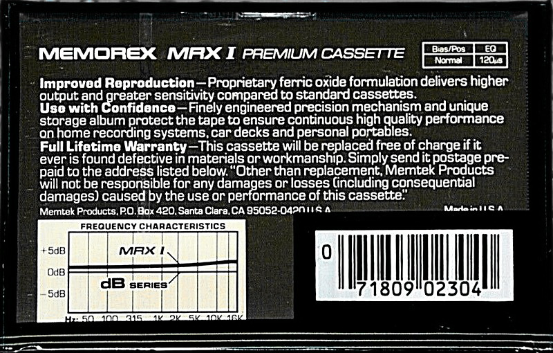 Compact Cassette Memorex MRX I 90 Type I Normal 1985 USA
