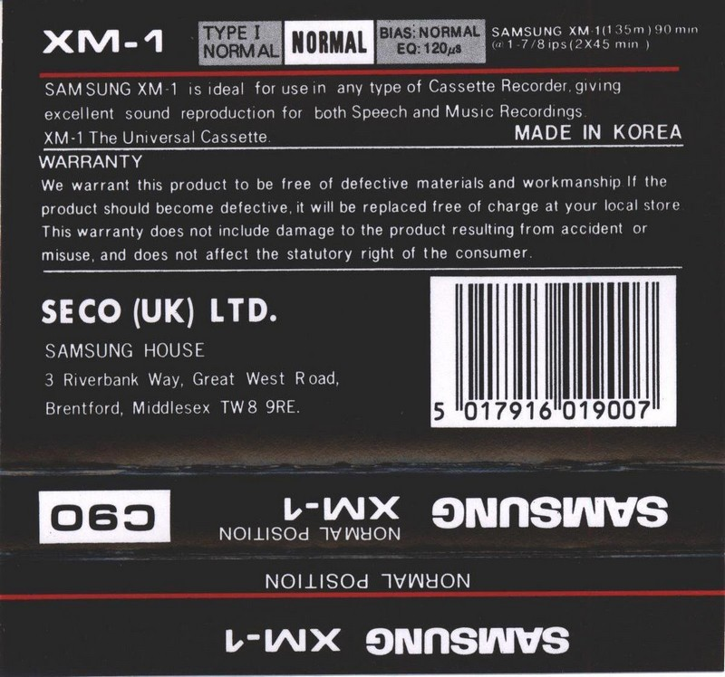 Compact Cassette Samsung XM-1 90 Type I Normal 1986 Europe