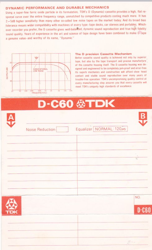 Compact Cassette TDK D 60 Type I Normal 1975 Europe, USA