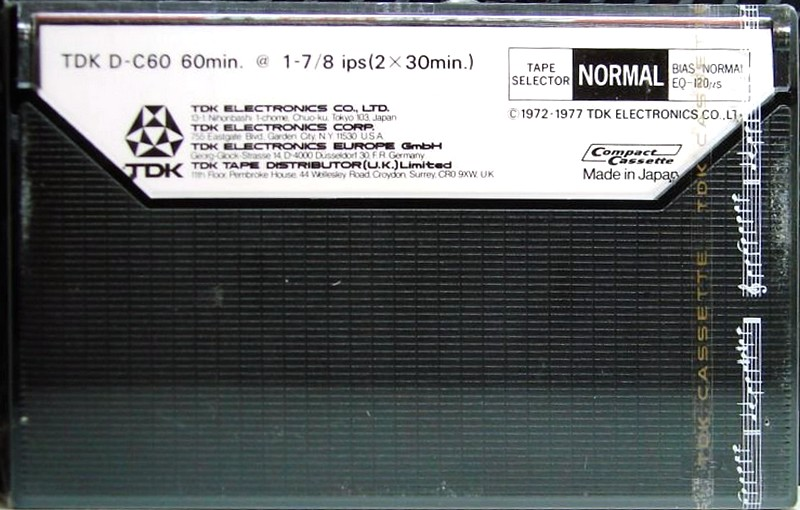Compact Cassette TDK D 60 Type I Normal 1975 Europe, USA