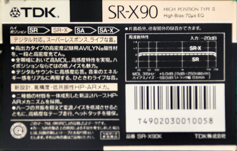 Compact Cassette TDK SR-X 90 "SR-X90K" Type II Chrome 1989 Japan