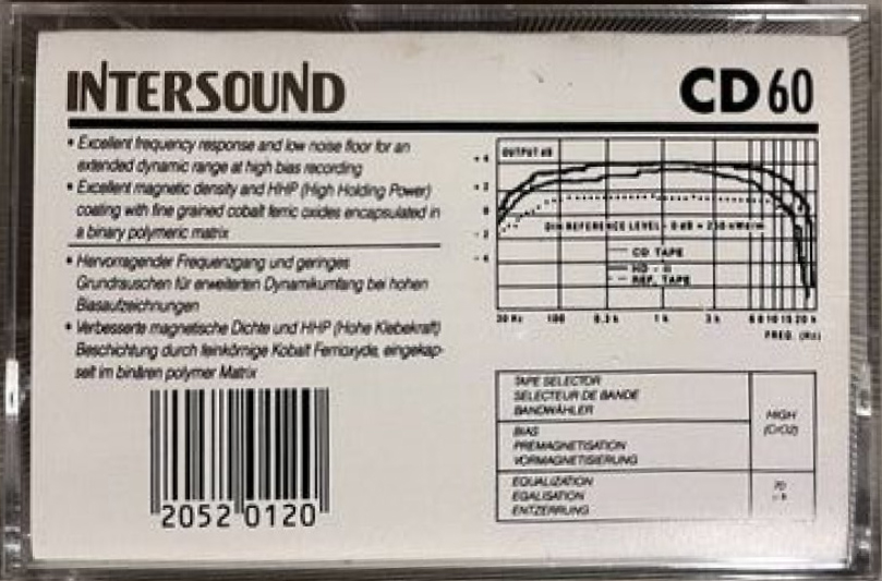 Compact Cassette Intersound CD 60 Type II Chrome 1992 Europe