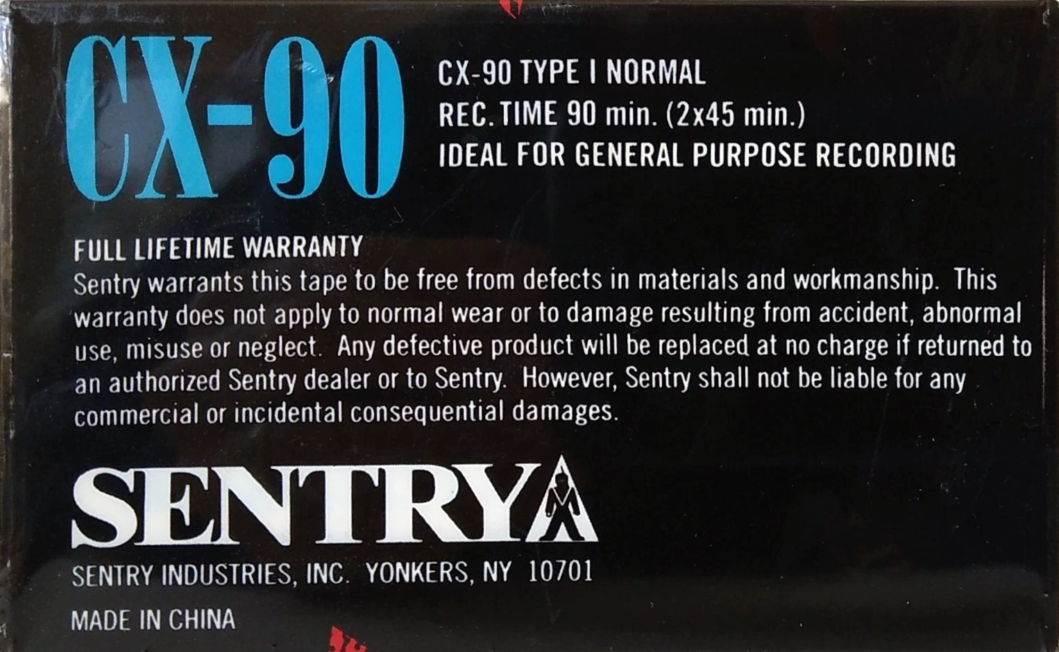 Compact Cassette Sentry CX 90 Type I Normal 1996 USA