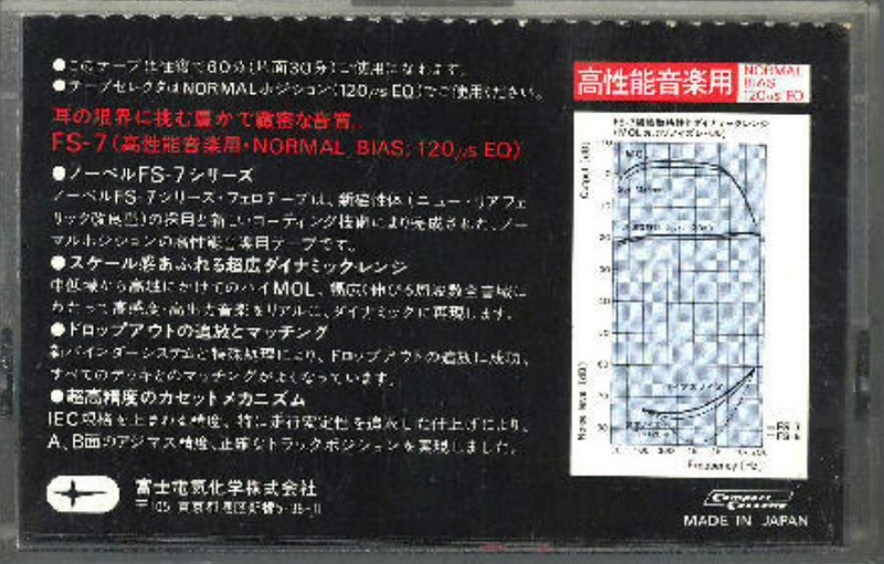 Compact Cassette Novel FS-7 60 Type I Normal 1980 Japan