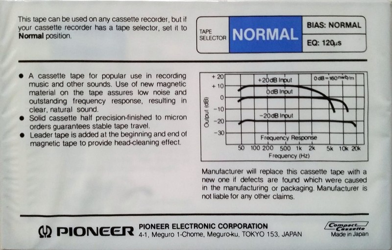 Compact Cassette Pioneer N1 90 Type I Normal 1981 Japan