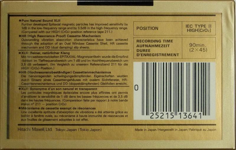 Compact Cassette Maxell XLII 90 Type II Chrome 1988 North America
