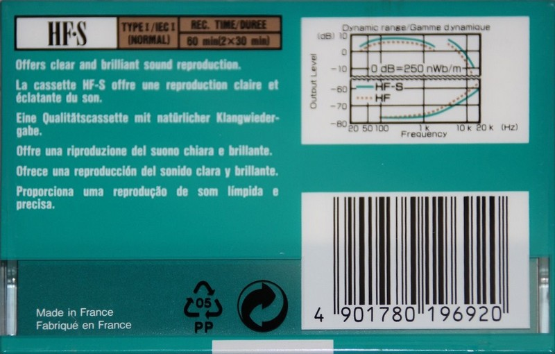 Compact Cassette Sony HF-S 60 Type I Normal 1992 Europe