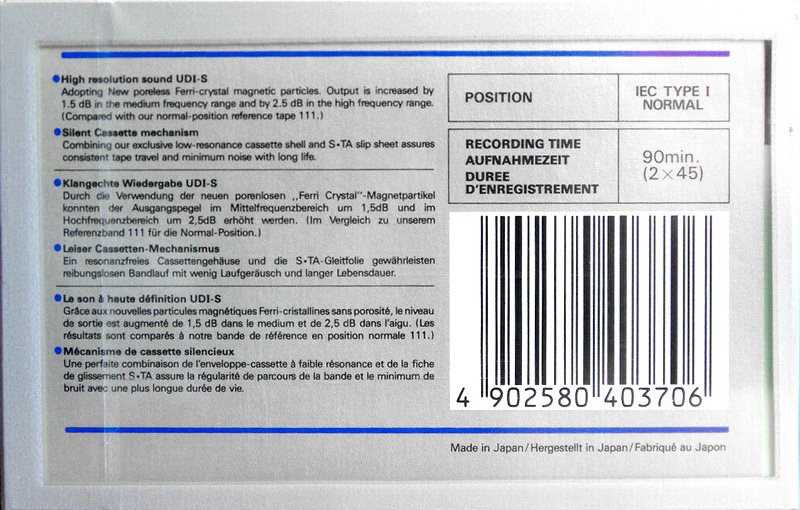 Compact Cassette Maxell UDI-S 90 Type I Normal 1986 Europe