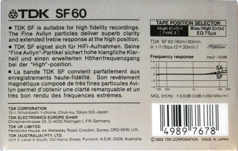 Compact Cassette TDK SF 60 "87 Championships in Athletics Rome, Italy" Type II Chrome 1986 Europe