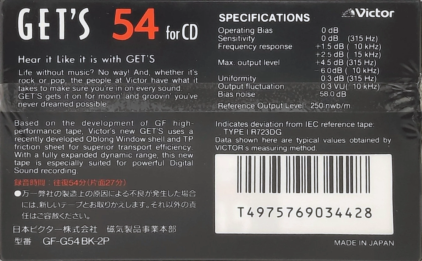 2 pack Victor Gets 54 "GF-G54 BK-2P" Type I Normal 1988 Japan