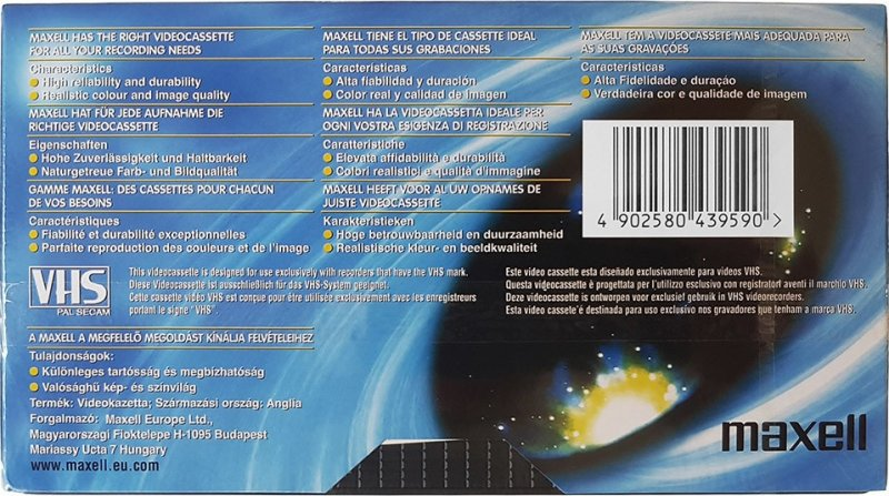 VHS, Video Home System Maxell M 180 Type I Normal 1998 Europe