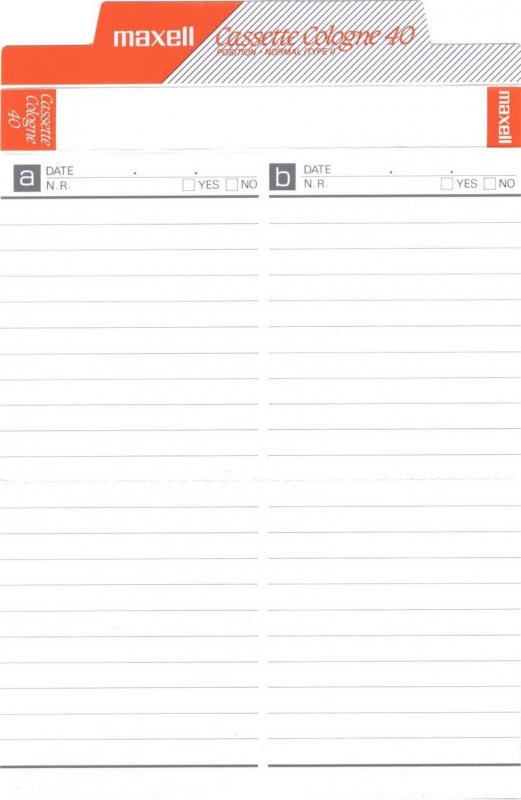 Compact Cassette Maxell Cologne 40 Type I Normal 1988 Japan