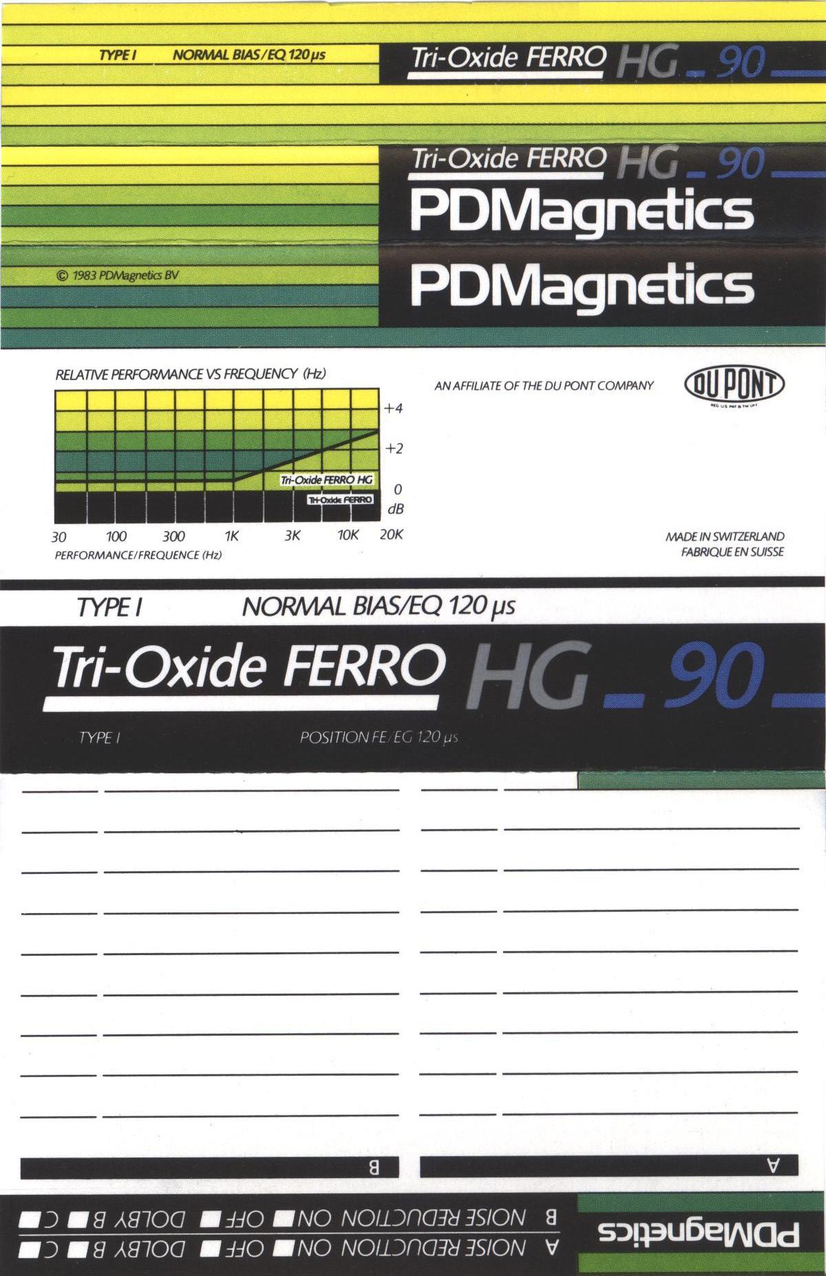 Compact Cassette PDM Tri-Oxide Ferro 90 "HG" Type I Normal 1983 Europe